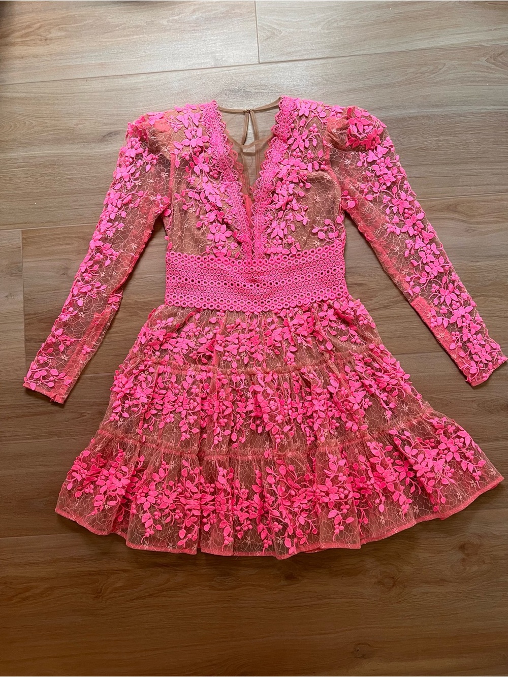 NWT Bronx and Banco Megan Mini Dress M Pink Lace Illusion Mesh Saks $450 - Picture 4 of 16